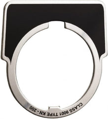 Square D - Metal Legend Plate - Jog - Black Background, White Letters, 30mm Hole Diameter - Benchmark Tooling