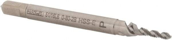 Walter-Prototyp - #0-80 UNF 2 Flute 2B Modified Bottoming Spiral Flute Tap - Cobalt, Bright Finish, 1-5/8" OAL, Right Hand Flute, Right Hand Thread, Series A23517 - Benchmark Tooling