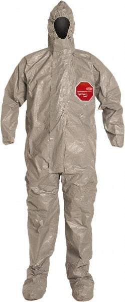 Dupont - Size 3XL Hazmat Chemical Resistant Coveralls - Gray, Storm Flap & Zipper Closure, Elastic Cuffs - Benchmark Tooling