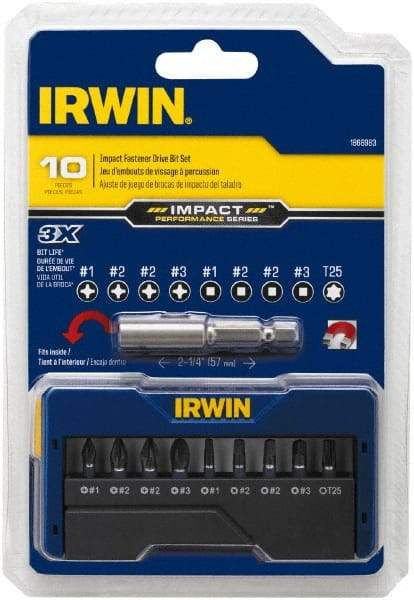 Irwin - 10 Piece, Phillips, Square, Torx Handle, Insert Bit Set - #1 to #3 - Benchmark Tooling