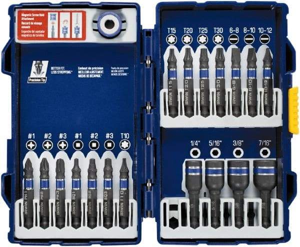 Irwin - 19 Piece, Phillips, Square, Torx, Slotted, Hex Nutsetter Handle, Drive Set - 1/4 to 7/16" Hex, #1 to #3 - Benchmark Tooling