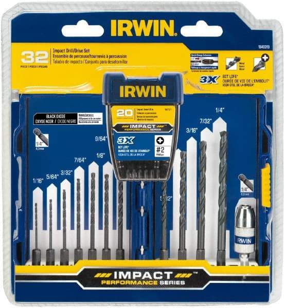 Irwin - 32 Piece, Phillips Handle, Drill & Drive Set - 1/16 to 1/4" Hex - Benchmark Tooling