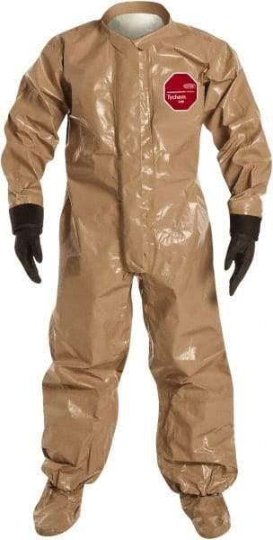 Dupont - Size S Hazmat Chemical Resistant Coveralls - Tan, Zipper Closure, Elastic Cuffs - Benchmark Tooling