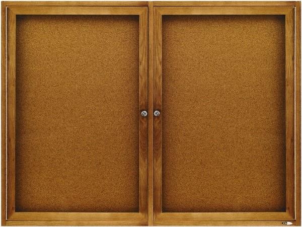 Quartet - 48" Wide x 36" High Enclosed Cork Bulletin Board - Natural (Color) - Benchmark Tooling