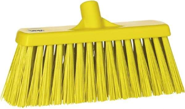 Vikan - 12" Heavy Duty Synthetic Push Broom - 2" Bristle Length, Plastic Block, European Threaded Handle Connection - Benchmark Tooling