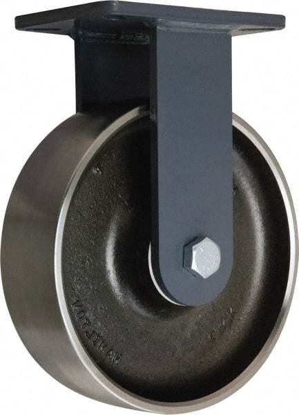 Hamilton - 10" Diam x 3" Wide x 12-1/2" OAH Top Plate Mount Rigid Caster - Forged Steel, 5,000 Lb Capacity, Tapered Roller Bearing, 5-1/4 x 7-1/4" Plate - Benchmark Tooling