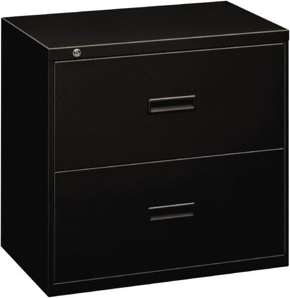 Basyx - 30" Wide x 28-3/8" High x 19-1/4" Deep, 2 Drawer Lateral File - Steel, Black - Benchmark Tooling