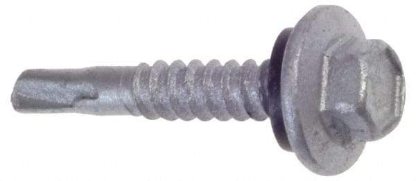 Buildex - 1/4", Hex Washer Head, Hex Drive, 7/8" Length Under Head, #1 Point, Self Drilling Screw - Steel - Benchmark Tooling