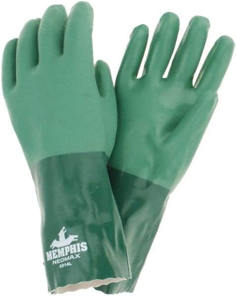 MCR Safety - Size L, 14" Long, 11 mil Thick, Neoprene Chemical Resistant Gloves - Cotton Lined, Gauntlet Cuff, Green, FDA Approved - Benchmark Tooling