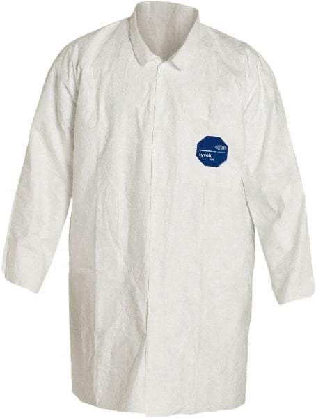 Dupont - Size XL White Disposable Chemical Resistant Lab Coat - Tyvek, Snap Front, Open Cuff - Benchmark Tooling