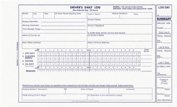 REDIFORM - 31 Sheet, 9 x 11", Driver\x92s Daily Log - Blue & White - Benchmark Tooling