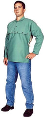 Stanco Safety Products - Size L, 42-44" Chest, 20" Long, Flame Resistant, Cape Sleeves & Bib - Sateen Cotton, 9 oz, Green - Benchmark Tooling