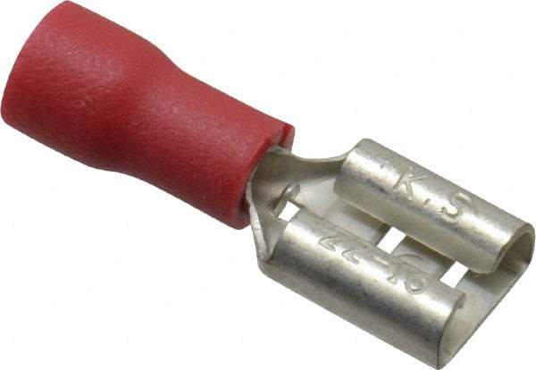 Thomas & Betts - 22 to 16 AWG, Vinyl, Fully Insulated, Female Wire Disconnect - 1/4 Inch Wide Tab, Red, RoHS Compliant, UL 94 V-0 - Benchmark Tooling