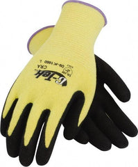 PIP - Size M, ANSI Cut Lvl A2, Cut Resistant Gloves - Palm & Fingers Coated, Yellow/Black - Benchmark Tooling
