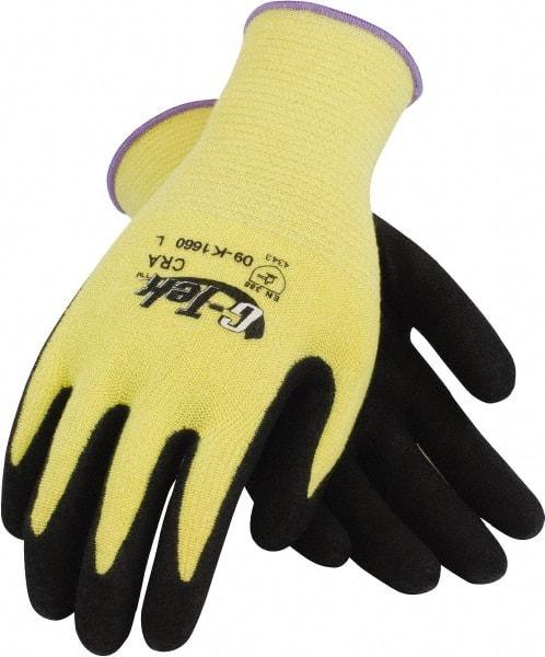 PIP - Size XL, ANSI Cut Lvl A2, Cut Resistant Gloves - Palm & Fingers Coated, Yellow/Black - Benchmark Tooling