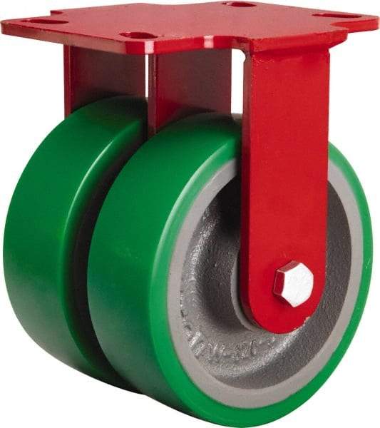 Hamilton - 6" Diam x 2" Wide x 7-3/4" OAH Top Plate Mount Rigid Caster - Polyurethane Mold onto Cast Iron Center, 2,400 Lb Capacity, Tapered Roller Bearing, 4-1/2 x 6-1/2" Plate - Benchmark Tooling