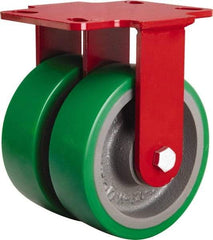 Hamilton - 6" Diam x 2" Wide x 7-3/4" OAH Top Plate Mount Rigid Caster - Polyurethane Mold onto Cast Iron Center, 2,400 Lb Capacity, Tapered Roller Bearing, 4-1/2 x 6-1/2" Plate - Benchmark Tooling