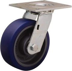 Hamilton - 6" Diam x 2" Wide x 7-1/2" OAH Top Plate Mount Swivel Caster - Polyurethane Mold onto Cast Iron Center, 900 Lb Capacity, Sealed Precision Ball Bearing, 5 x 5-1/2" Plate - Benchmark Tooling