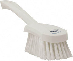 Vikan - 1.8" Bristle Length, Polyester Scrub Brush - 4-1/4" Long x 2-3/4" Wide Head, 10" OAL, White, Polypropylene Block, Flagged - Benchmark Tooling