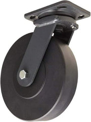 Hamilton - 8" Diam x 2" Wide x 9-1/2" OAH Top Plate Mount Swivel Caster - Nylon, 2,000 Lb Capacity, Sealed Precision Ball Bearing, 4 x 5" Plate - Benchmark Tooling
