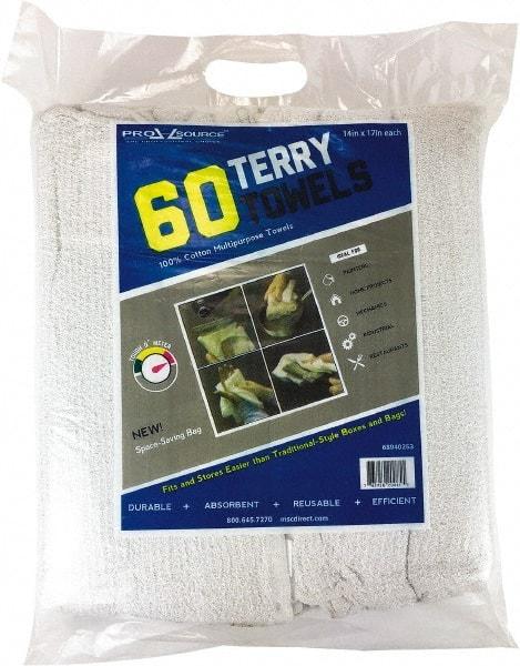 PRO-SOURCE - 14 Inch Long x 17 Inch Wide Virgin Terry Cotton Towels - White, Terry Cloth, Medium Lint, 60 Sheets per Pack - Benchmark Tooling