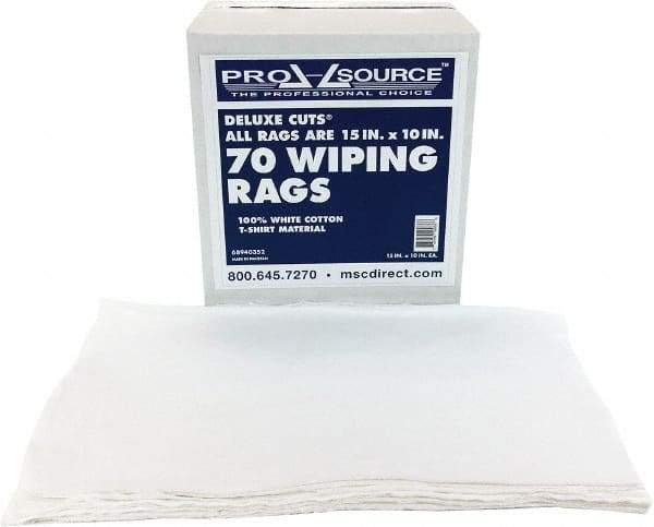 PRO-SOURCE - 10 Inch Long x 15 Inch Wide Virgin Cotton Rags - White, Knit, Lint Free, 70 Sheets per Pack, Box - Benchmark Tooling