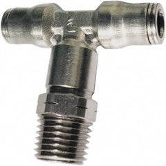 Legris - 8mm Outside Diam, 1/4 BSPT, Nickel Plated Brass Push-to-Connect Tube Male Branch Tee - 435 Max psi, Tube to Male BSPT Connection, FKM O-Ring - Benchmark Tooling