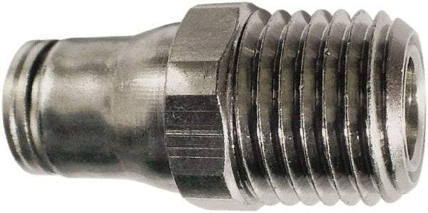 Legris - 1/4" Outside Diam, 3/8 NPT, Nickel Plated Brass Push-to-Connect Tube Male Connector - 435 Max psi, Tube to Male NPT Connection, FKM O-Ring - Benchmark Tooling