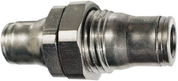 Legris - 10mm Outside Diam, Nickel Plated Brass Push-to-Connect Tube Bulkhead Union - 435 Max psi, Tube to Tube Connection, FKM O-Ring - Benchmark Tooling