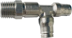 Legris - 3/8" Outside Diam, 1/2 NPT, Nickel Plated Brass Push-to-Connect Tube Male Run Tee - 435 Max psi, Tube to Male NPT Connection, FKM O-Ring - Benchmark Tooling