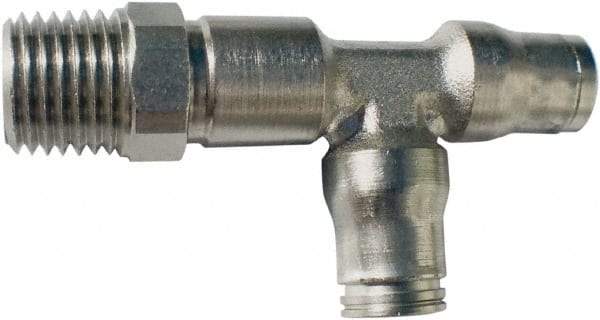 Legris - 6mm Outside Diam, 1/4 BSPT, Nickel Plated Brass Push-to-Connect Tube Male Run Tee - 435 Max psi, Tube to Male BSPT Connection, FKM O-Ring - Benchmark Tooling