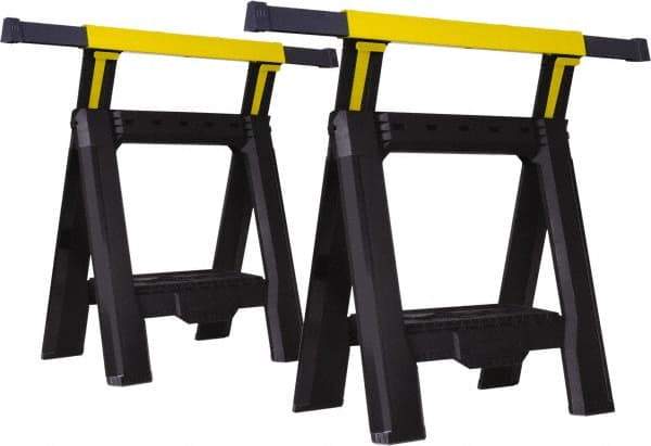 Stanley - Ladder Adjustable Sawhorse \x96 Twin Pack - Black/Yellow, 5' Long x 1.57" Wide x 29' High, Use with Lumber - Benchmark Tooling