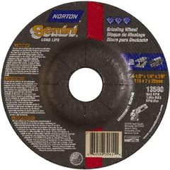 Norton - 4-1/2" Wheel Diam, 1/4" Wheel Thickness, 7/8" Arbor Hole, Type 27 Depressed Center Wheel - Aluminum Oxide - Benchmark Tooling