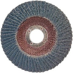 Norton - 80 Grit, 5" Disc Diam, 7/8" Center Hole, Type 29 Zirconia Alumina Flap Disc - 12,000 Max RPM, Plastic Backing, Arbor Attaching System, Coated - Benchmark Tooling