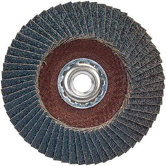 Norton - 80 Grit, 4-1/2" Disc Diam, 5/8-11 Center Hole, Type 29 Zirconia Alumina Flap Disc - 13,300 Max RPM, Plastic Backing, Arbor Attaching System, Coated - Benchmark Tooling
