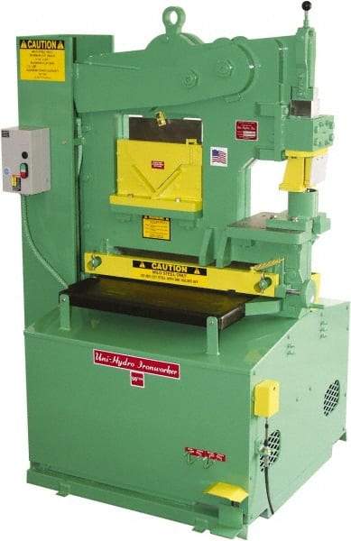 Uni-Hydro - 6" Throat Depth, 56 Ton Punch Pressure, 1-3/8" in 1/2" Punch Capacity Ironworker - 5 hp, 3 Phase, 220/480 Volts, 46" Wide x 70" High x 37" Deep - Benchmark Tooling