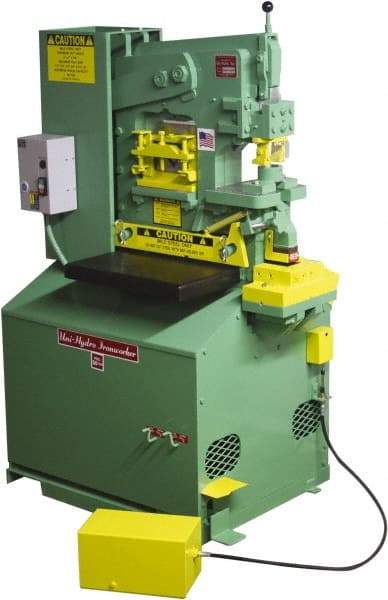 Uni-Hydro - 6" Throat Depth, 56 Ton Punch Pressure, 1-3/8" in 1/2" Punch Capacity Ironworker - 5 hp, 3 Phase, 220/480 Volts, 33" Wide x 57" High x 27-1/4" Deep - Benchmark Tooling