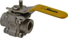Sharpe Valves - 1/2" Pipe, Standard Port, Stainless Steel Standard Ball Valve - 3 Piece, Inline - One Way Flow, FNPT x FNPT Ends, Locking Lever Handle, 1,000 WOG, 125 WSP - Benchmark Tooling