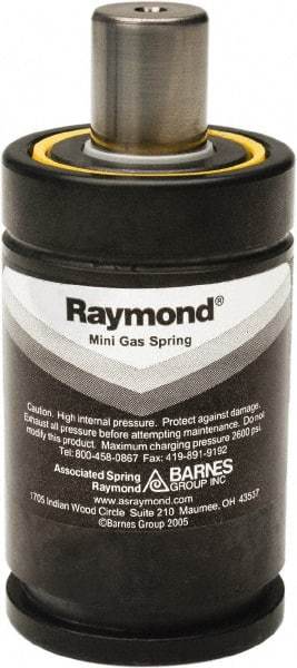 Associated Spring Raymond - M6 Fill Port, M6 Mt Hole, 15mm Rod Diam, 38mm Diam, 50mm Max Stroke, Black Nitrogen Gas Spring Cylinder - 100mm Body Length, 150mm OAL, 790 Lb Full Stroke Spring Force, 725 psi Initial Charge - Benchmark Tooling