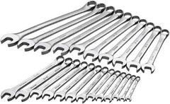 SK - 23 Piece, 8mm to 32mm, 12 Point Combination Wrench Set - Metric Measurement Standard, Chrome Finish, Comes in Rack - Benchmark Tooling