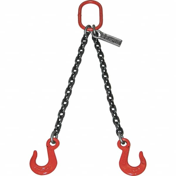 Lift-All - 5' Long x 6" Wide, 26,000 Lb Basket Capacity, Alloy Steel Web Sling - 26,000 Lb Choker Capacity, DOS Chain Sling, 1/2" Diam Chain, Natural, Double Style - Benchmark Tooling