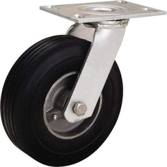 Hamilton - 8" Diam x 2" Wide, Rubber Swivel Caster - 500 Lb Capacity, Top Plate Mount, 4-1/2" x 6-1/4" Plate, Straight Roller Bearing - Benchmark Tooling