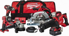 Milwaukee Tool - 18 Volt Cordless Tool Combination Kit - Includes 1/2" Hammer Drill Driver, 1/4" Impact Driver, 1-Hour Charger, Circular Saw, Contractor Bag, Cut-Off Grinder, Reciprocating Saw, Sawzall Blade & Work Light, Lithium-Ion Battery Included - Benchmark Tooling