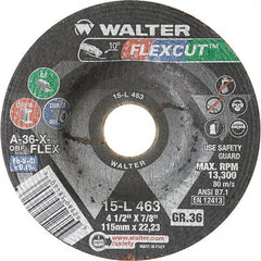 WALTER Surface Technologies - 4-1/2" Diam x 7/8" Hole, 36 Grit Surface Grinding Wheel - Benchmark Tooling