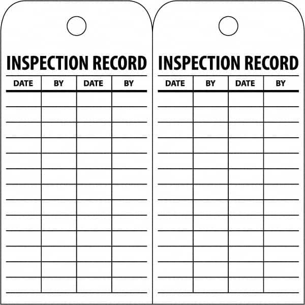 NMC - 3" High x 6" Long, INSPECTION RECORD, English Safety & Facility Inspection Tag - Tag Header: Notice, 2 Sides, White Poly - Benchmark Tooling