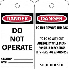 NMC - 3" High x 6" Long, DANGER \x96 DO NOT OPERATE, English Safety & Facility Accident Prevention Tag - Tag Header: Danger, 2 Sides, White Poly - Benchmark Tooling