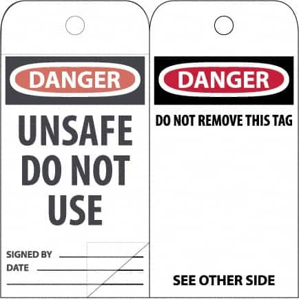 NMC - 3" High x 6" Long, DANGER \x96 DO NOT OPERATE, English Safety & Facility Accident Prevention Tag - Tag Header: Danger, 2 Sides, White Poly - Benchmark Tooling