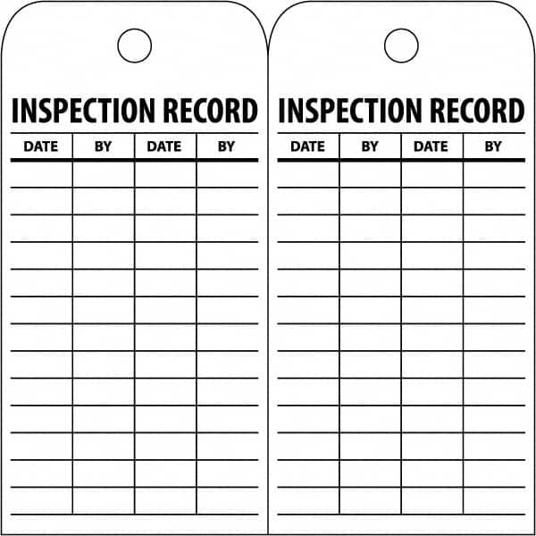 NMC - 3" High x 6" Long, INSPECTION RECORD, English Safety & Facility Inspection Tag - Tag Header: Notice, 2 Sides, White Poly - Benchmark Tooling