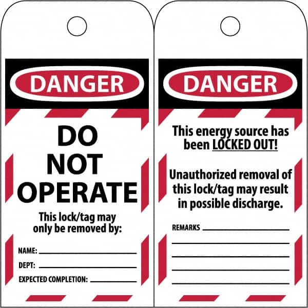 NMC - 3" High x 6" Long, DANGER \x96 DO NOT OPERATE, English Safety & Facility Lockout Tag - Tag Header: Danger, 2 Sides, Black & Red Poly - Benchmark Tooling