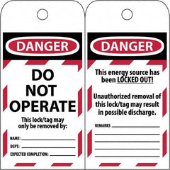NMC - 3" High x 6" Long, DANGER \x96 DO NOT OPERATE, English Safety & Facility Lockout Tag - Tag Header: Danger, 2 Sides, Black & Red Poly - Benchmark Tooling
